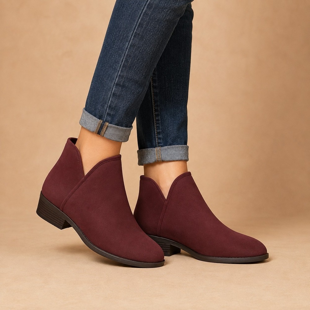 Serra Plum Faux Suede Side Cut Booties Women's 9 Whimsigoth Minimalist Boho Chic